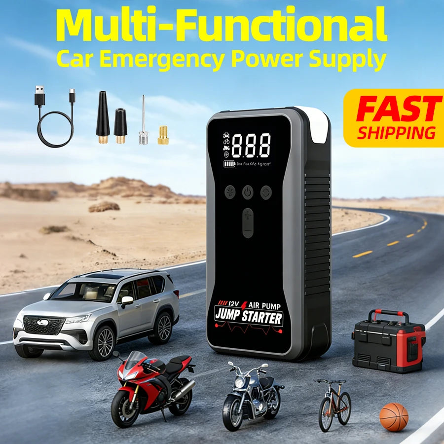 NEW ITEM ! Jump Starter Portable 12V 8000A with Emergency Air Pump Flashlight & Power Bank