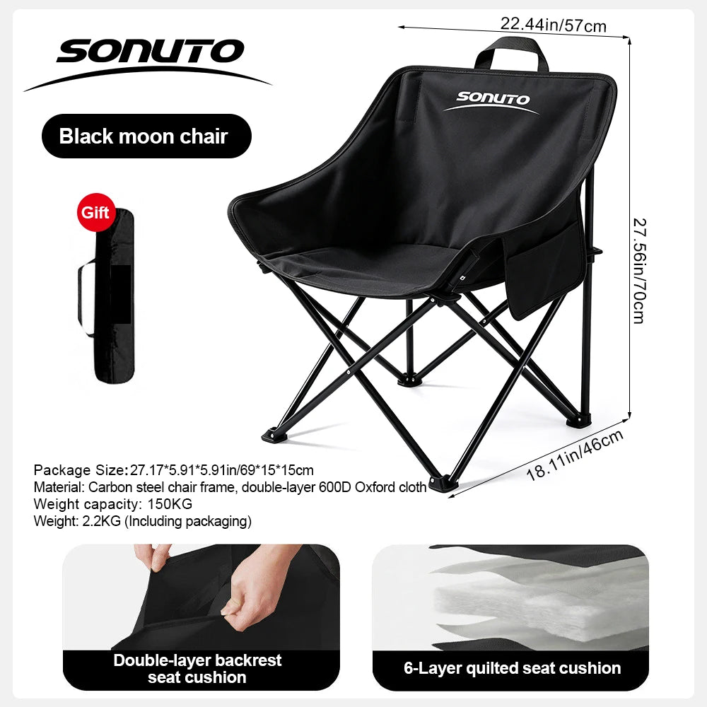 Black XL Moon Chair 70x57cm Heavy Duty Oversized Chair /Padded Soft Folding Seat Stable Steel Frame