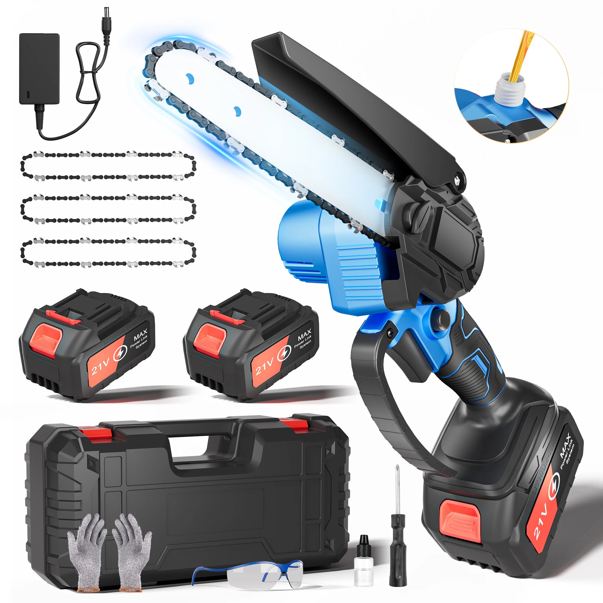 Outdoors Choice , 6 Inch Portable Electric Chainsaw with 2 Batteries&Plastic Box,
