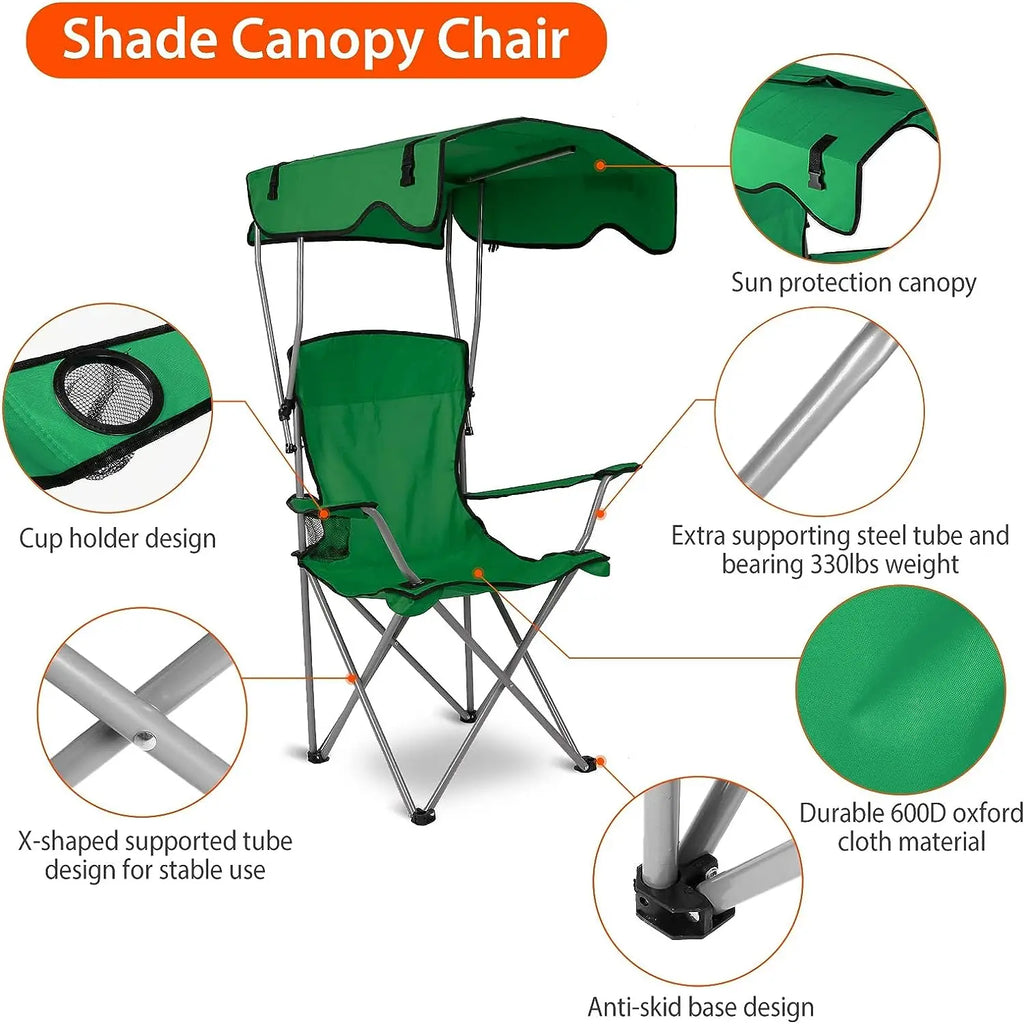 Portable Canopy Camping Chair, UV Protection Folding Chair with Shade for Beach, Picnic, Fishing Outdoor Activities