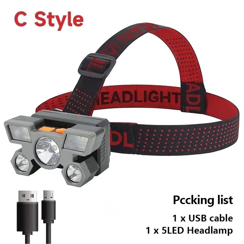 Timberline Special / Chose Style -5 LED Flashlight Rechargeable with Built in Lithium Battery Headlamp