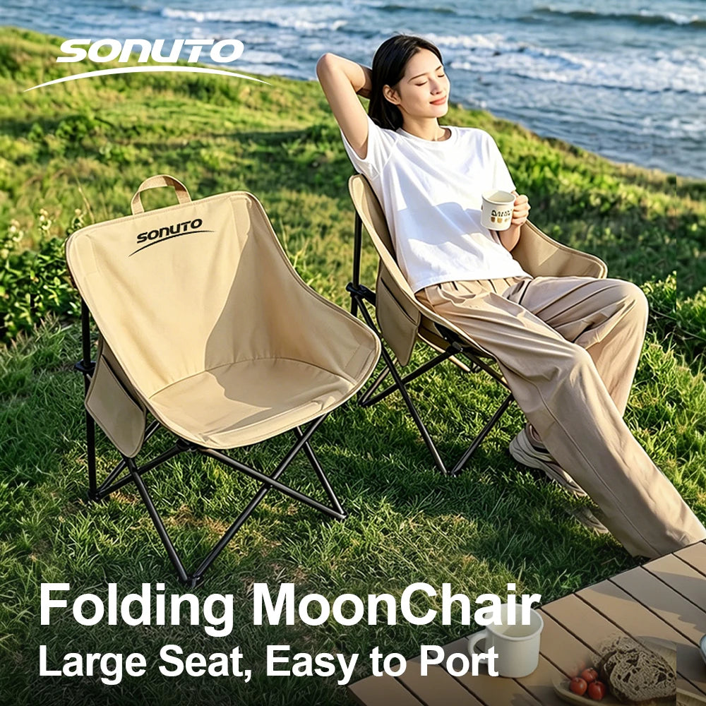 Black XL Moon Chair 70x57cm Heavy Duty Oversized Chair /Padded Soft Folding Seat Stable Steel Frame