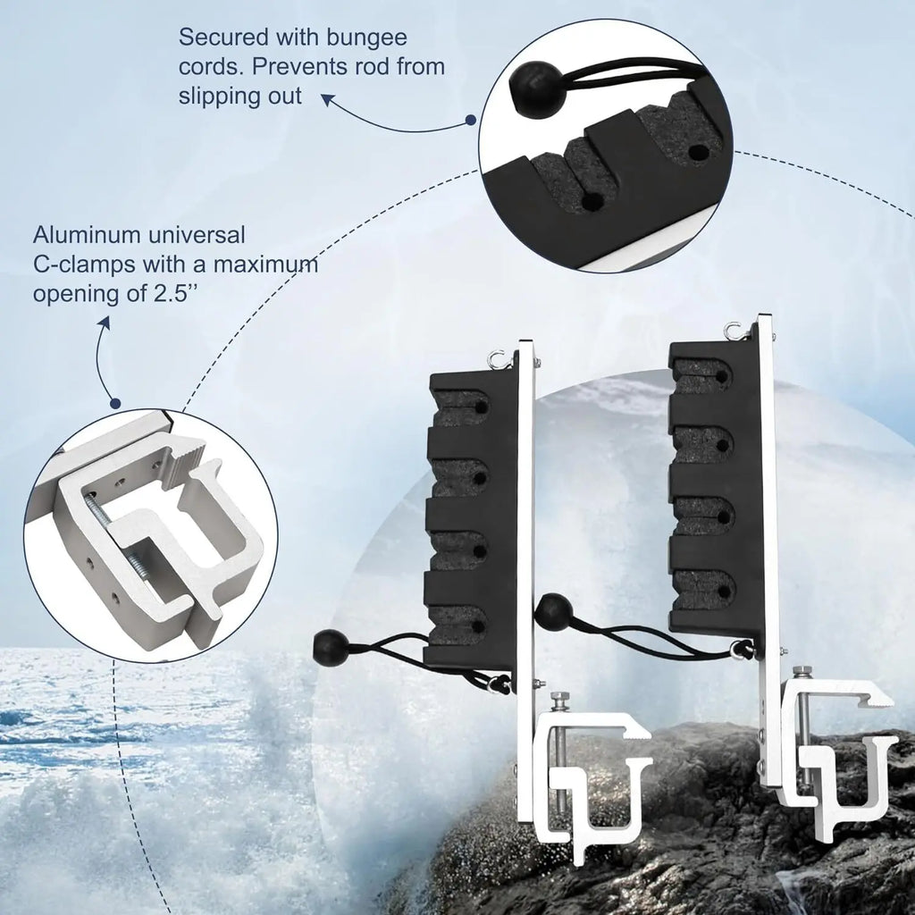 2PCS Aluminum Clamp on Fishing Rod Holder for Truck Bed or Boat