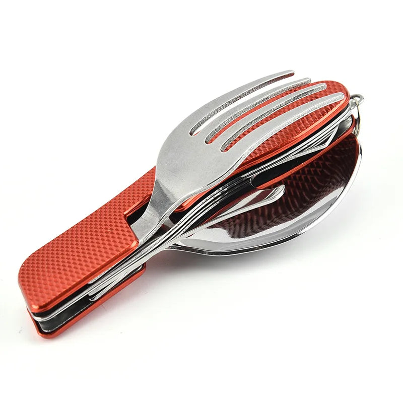 4 in1 Foldable Camping Utensil Set Multi-Functional Knife /Fork /Spoon /Bottle Opener