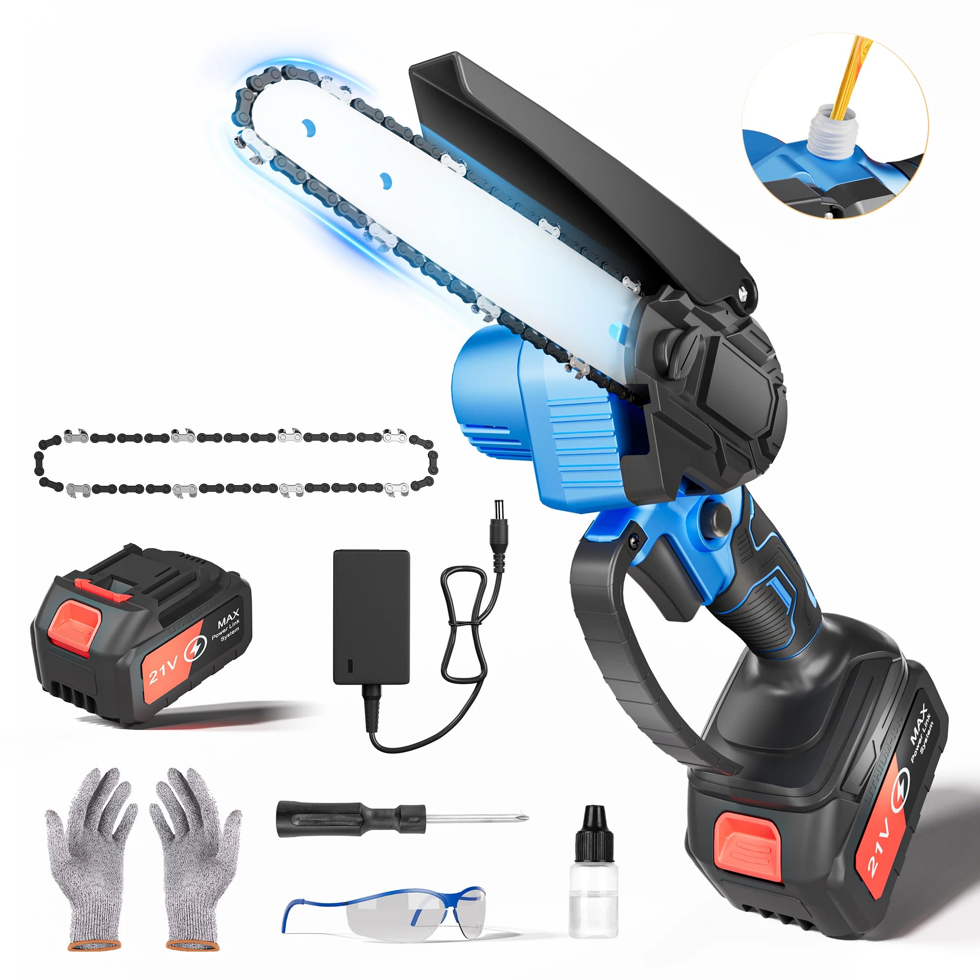 Outdoors Choice , 6 Inch Portable Electric Chainsaw with 2 Batteries&Plastic Box,