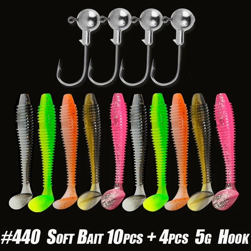 10pcs Fishing Lures Kit Silicone Lure Set Artificial Bait Worm with Crank Jig Head Hook