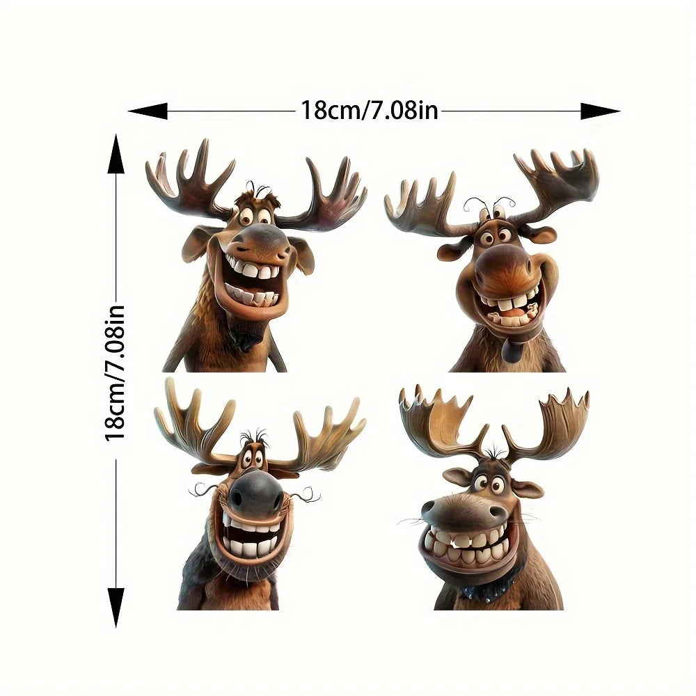 4PCS Cartoon Moose Car Stickers for Auto Window /Bumper/Side Body /Trunk Waterproof