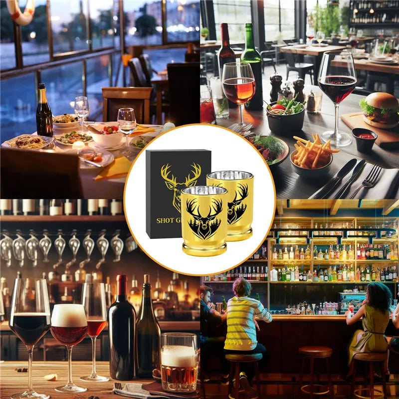 Deer Head Golden Plastic Shot Glasses Bulk Set 50 Caliber Bullet Shot Cups for Whiskey