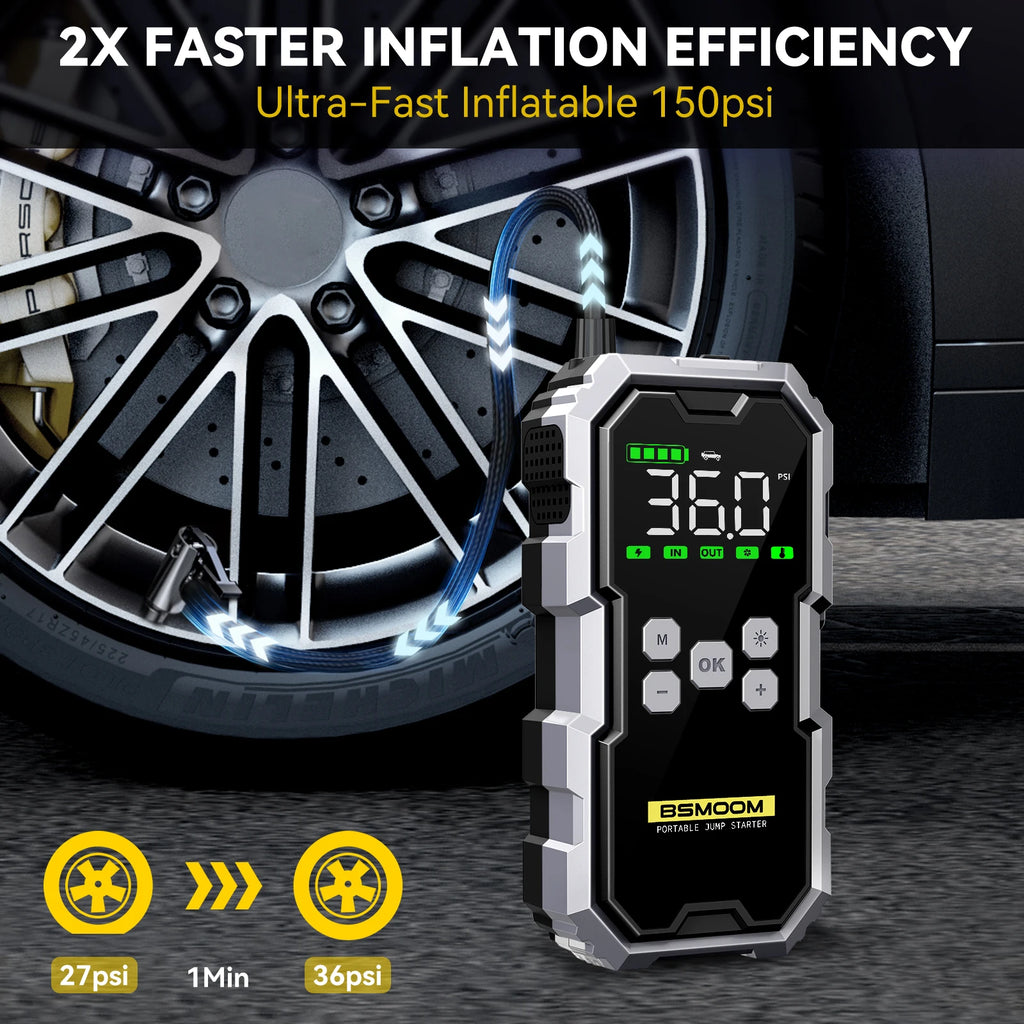 7000A Car Jump Starter with Air Compressor Battery Booster 12V Power Bank with LED Flashlight,with Voltage Display