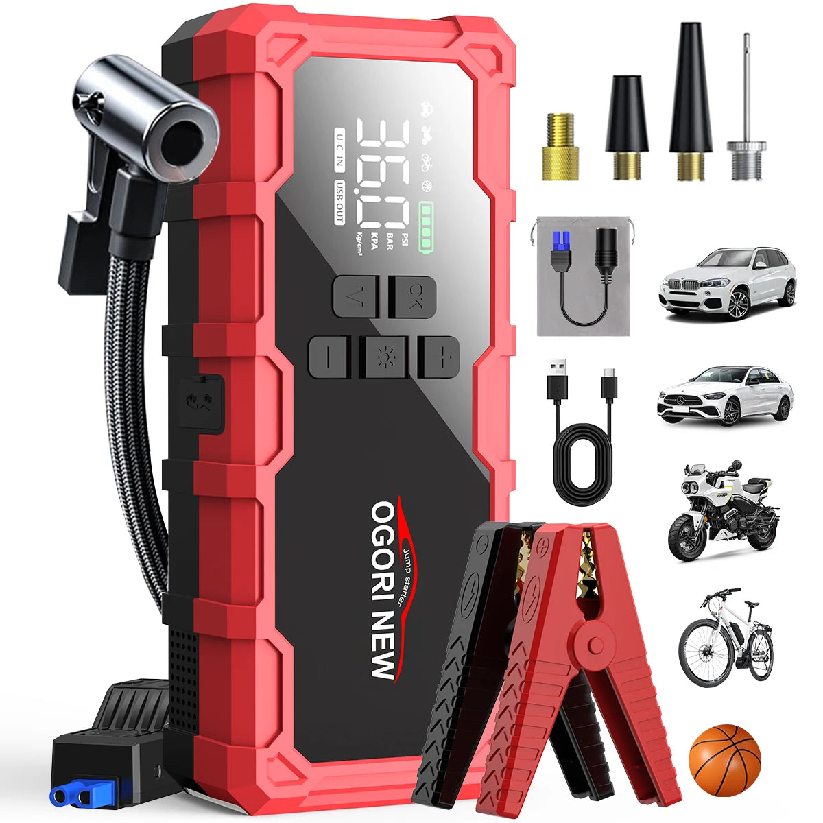 AUTO Starter with Air Compressor 150PSI 10000A Portable Starter Battery Pack (10.0L Gasoline/16.0L Diesel)