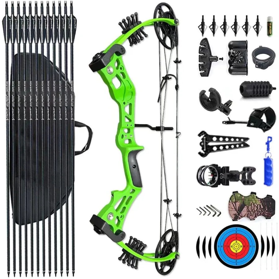 Compound Bow Set 15-45lbs for Pull Beginner and Teens Right Handed Adjustable 18-29 Draw Length 320 FPS Speed Hunting Bow Archery