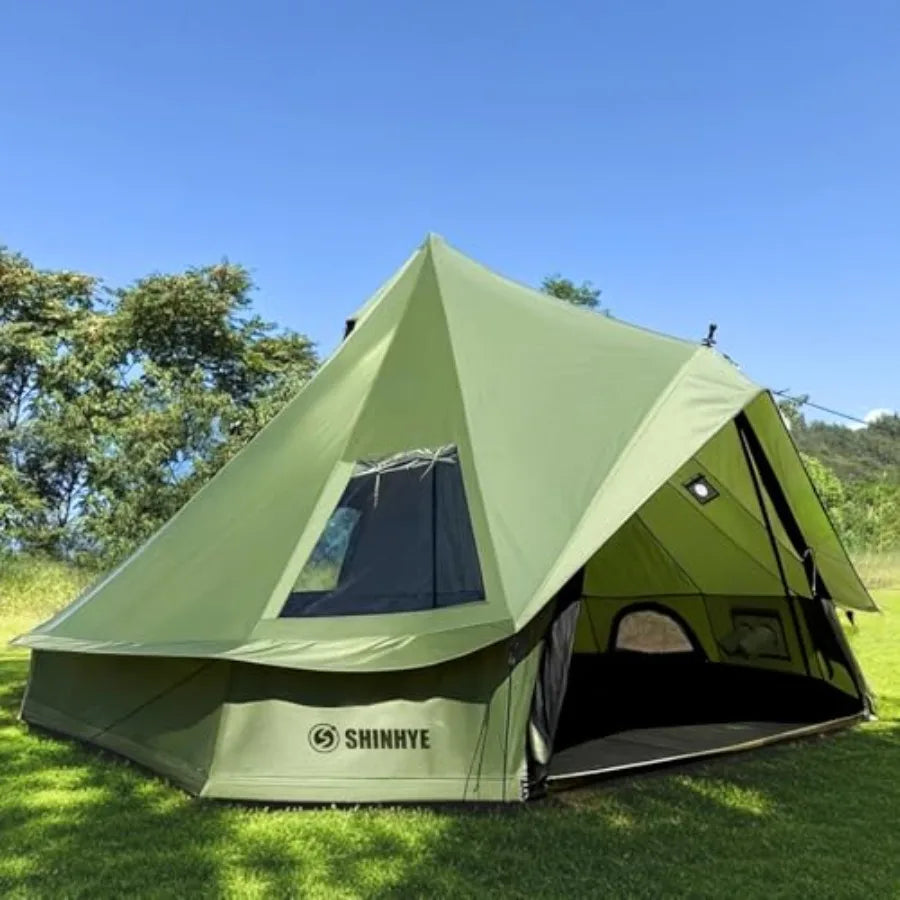 High Top- Tent with Stove Jack Waterproof Luxury Tent 420D Oxford Cloth Green for Family