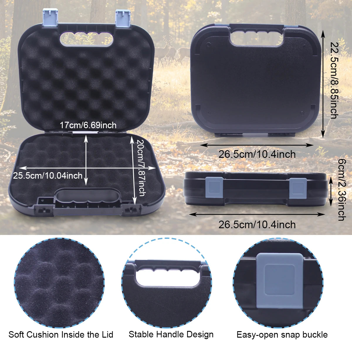 Home Defense-Tactical Pistol Case /Lockable with Padded Foam Protection/Fits Most all Glock Pistols and Alike handguns.