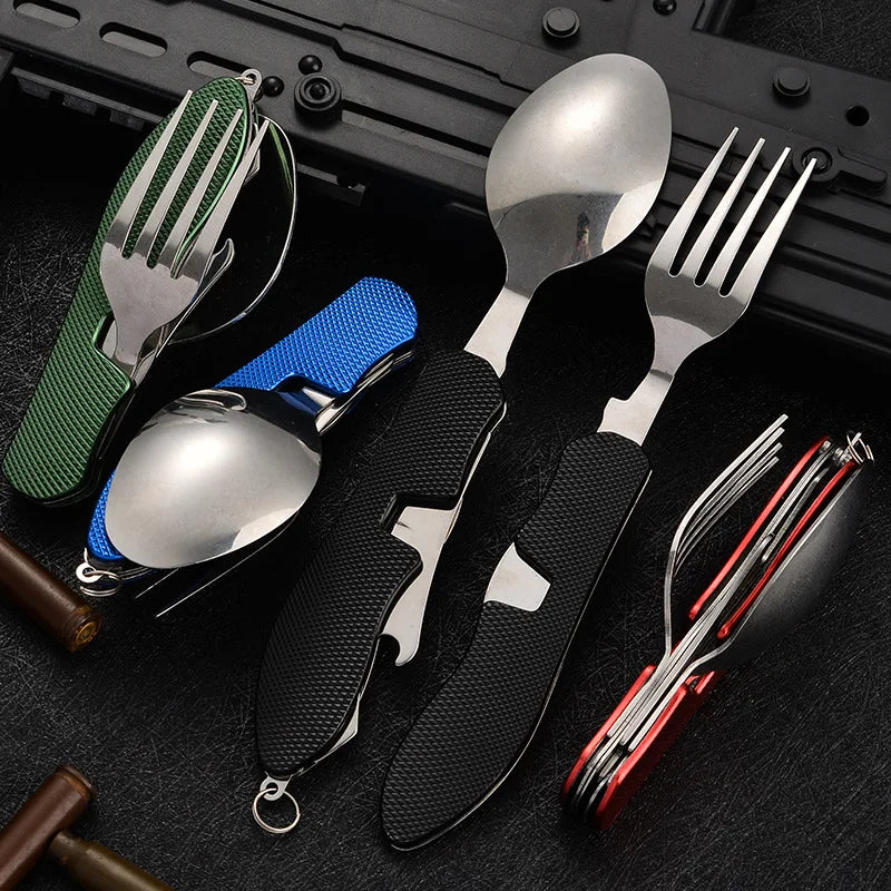 4 in1 Foldable Camping Utensil Set Multi-Functional Knife /Fork /Spoon /Bottle Opener