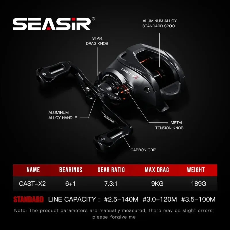 X2 Baitcasting Reel 7.3:1 Hybrid Ceramic Bearing Carbon Fiber Washer /Dual Bearing System /N52 Brake