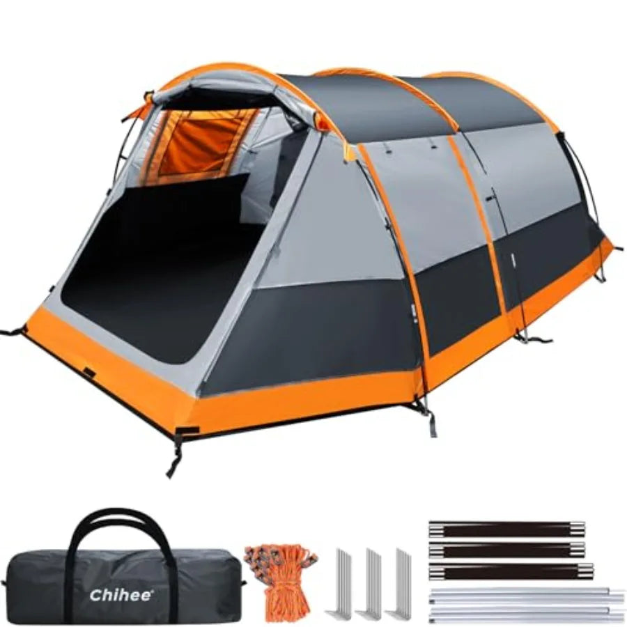 Tunnel Tent 4 Person Family Tents with 2 Doors Extra Weatherproof Outdoor Shelter 4 Seasons