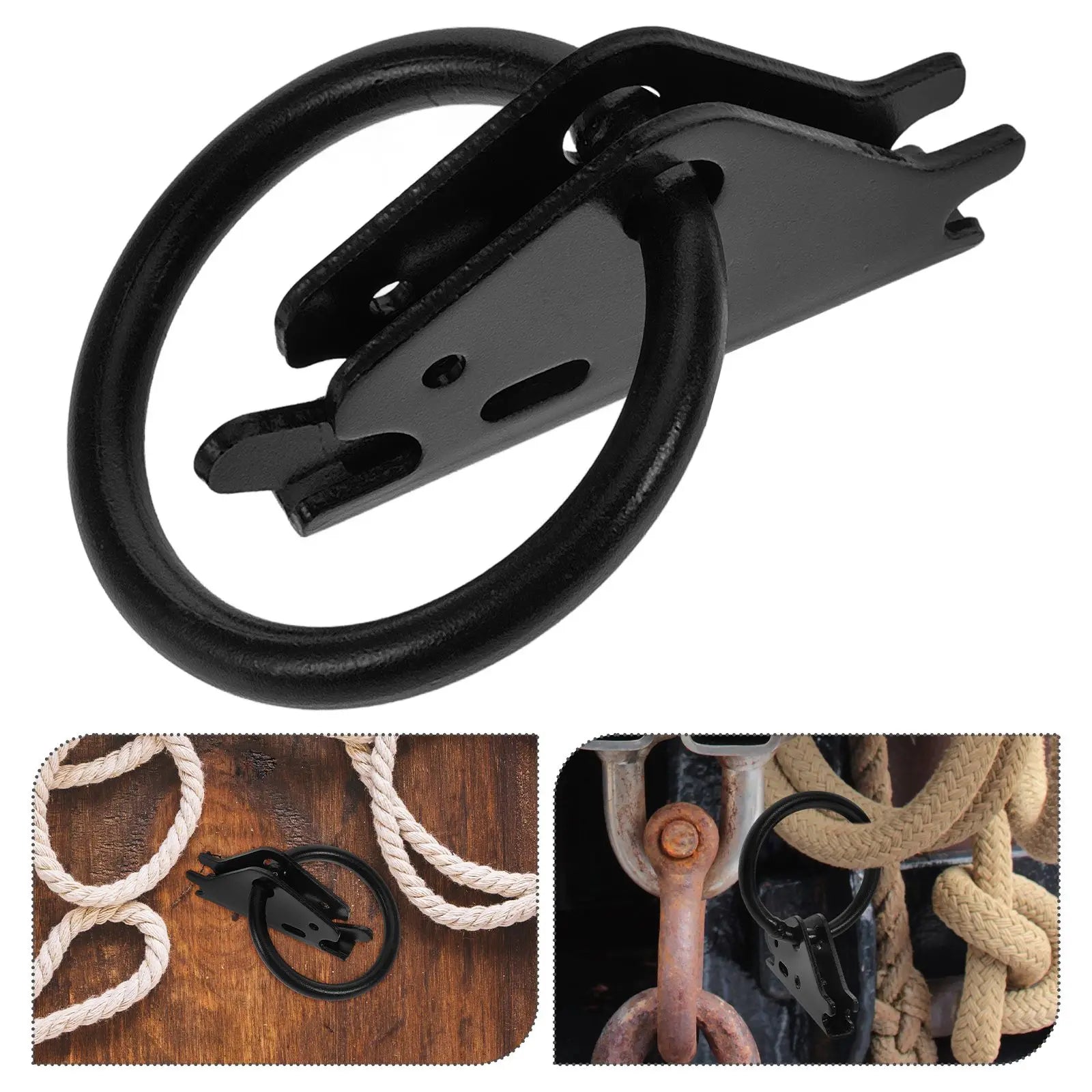 Black O Shape Ring Buckle Tie Down Hooks Heavy Duty Anchors Vehicle Cargo Hooks Truck Lashing Ring E Track Fittings Ratchet