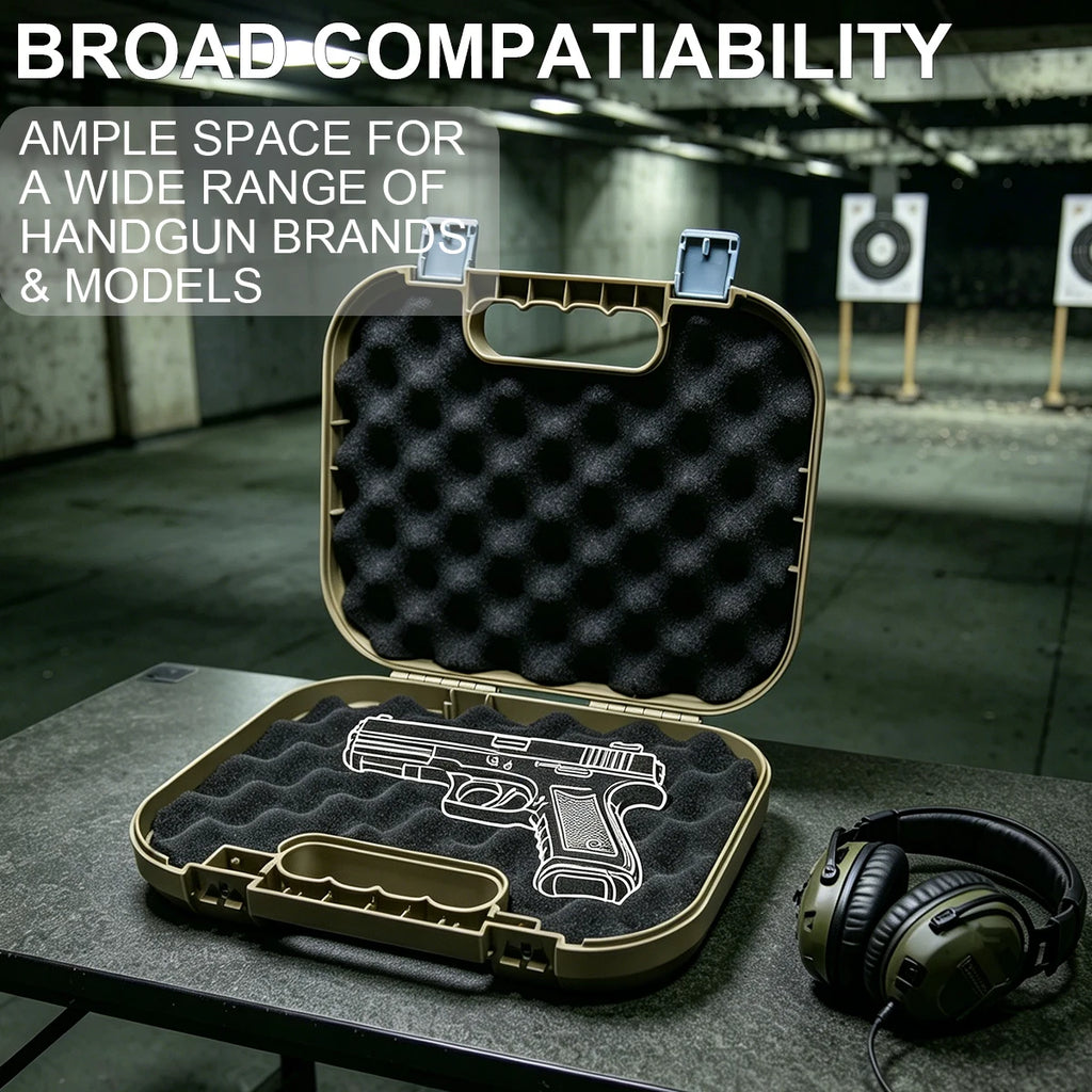 Home Defense-Tactical Pistol Case /Lockable with Padded Foam Protection/Fits Most all Glock Pistols and Alike handguns.