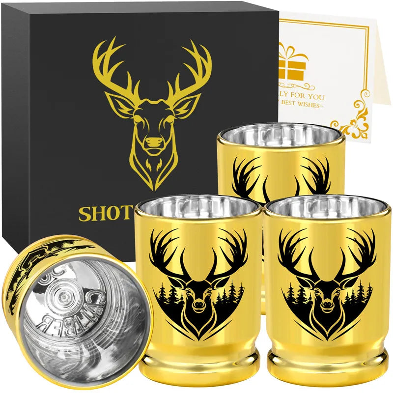 Deer Head Golden Plastic Shot Glasses Bulk Set 50 Caliber Bullet Shot Cups for Whiskey