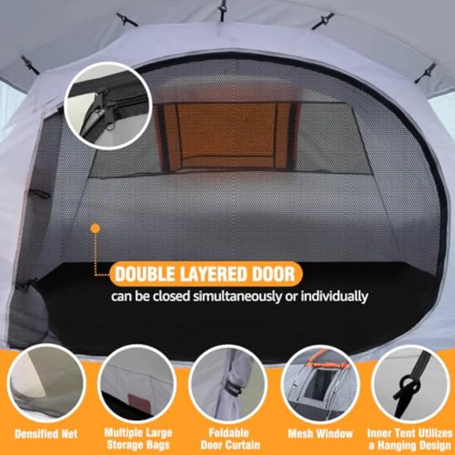 Tunnel Tent 4 Person Family Tents with 2 Doors Extra Weatherproof Outdoor Shelter 4 Seasons