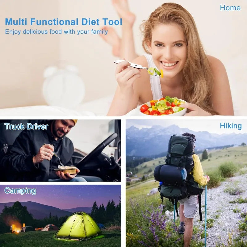 4 in1 Foldable Camping Utensil Set Multi-Functional Knife /Fork /Spoon /Bottle Opener