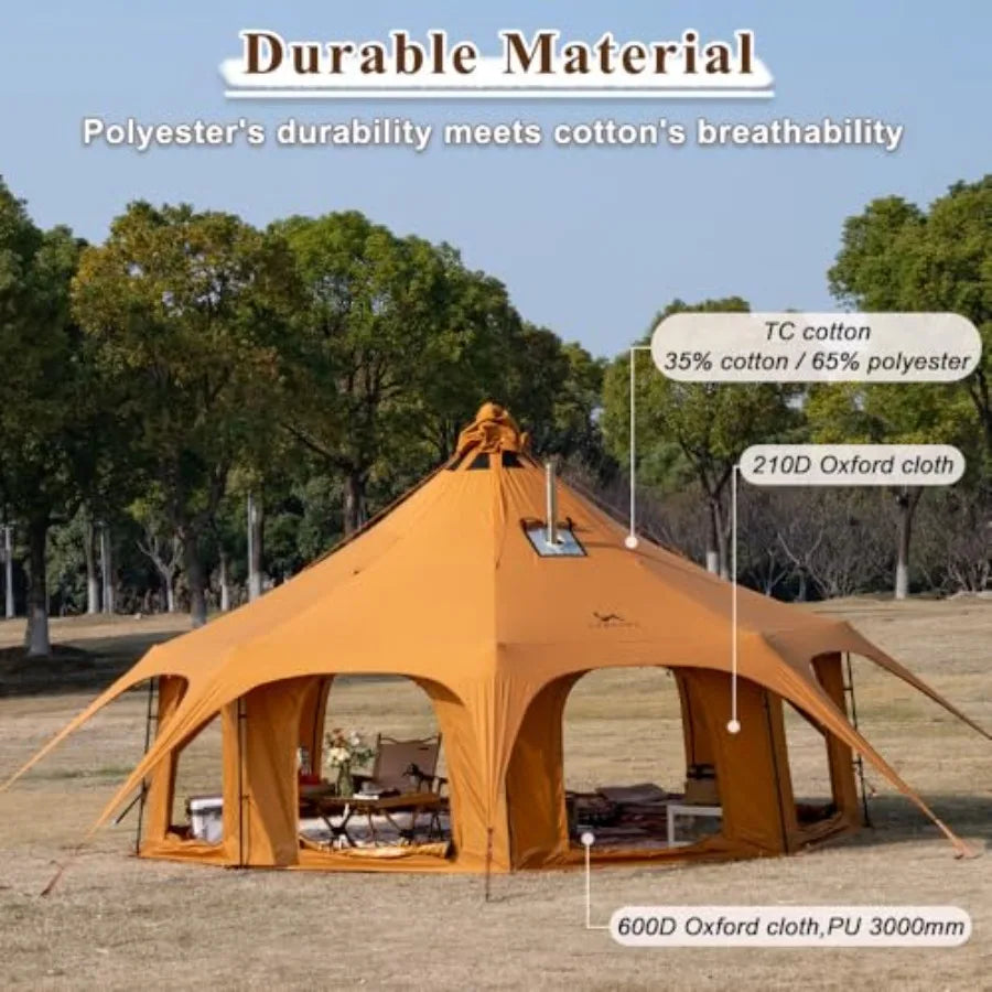 Canvas Condo Tent Wall Tent with Stove Jack for Camping  Dia.16.4ft*9.2ft