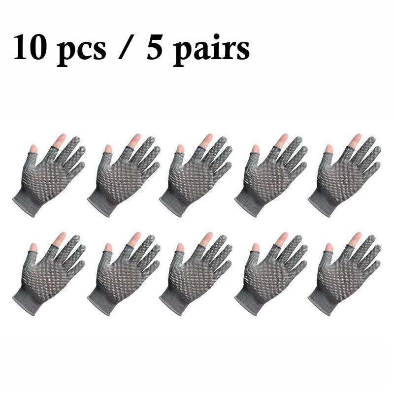 Black Tactical 10/pk, Hunting/Fishing Gloves - Two-Finger Leakage - Machine or Hand Washable(Big Seller!!)