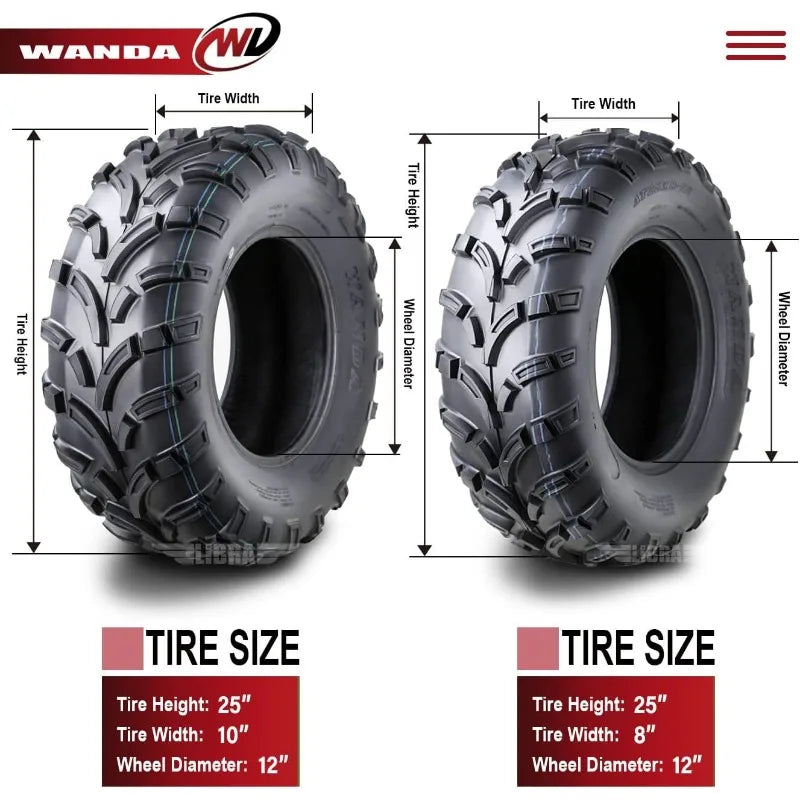 Set of 4 ATV/UTV Tires 25x8 12 Front & 25x10 12 Rear /6PR Budget Stock Replacements