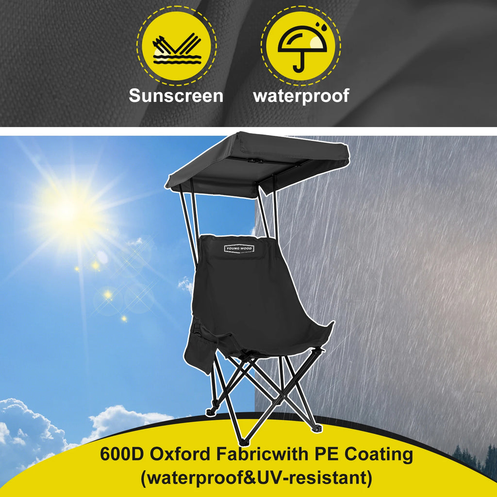 BLACK  Tactical Outdoor Chair  With Shade Canopy, Fold Lightweight /Oversized For All, Easy To Open And Close