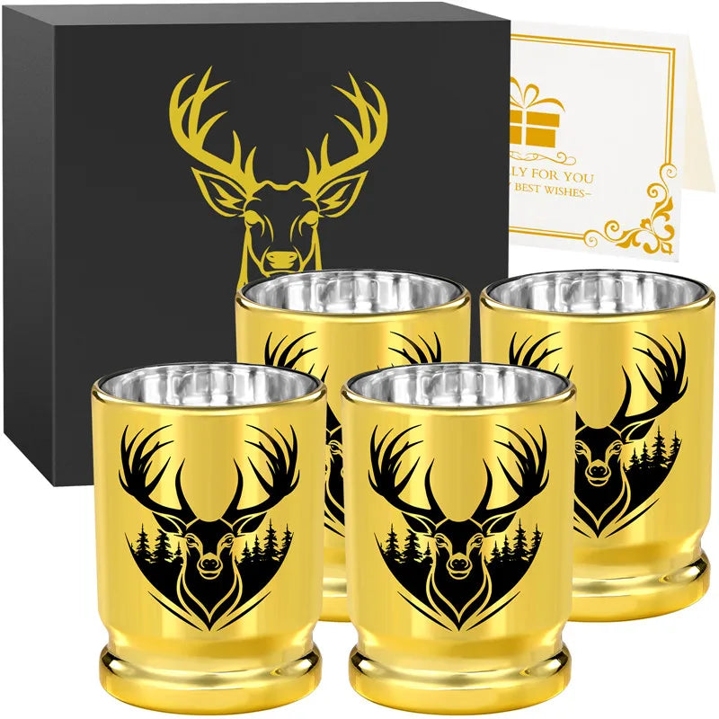 Deer Head Golden Plastic Shot Glasses Bulk Set 50 Caliber Bullet Shot Cups for Whiskey