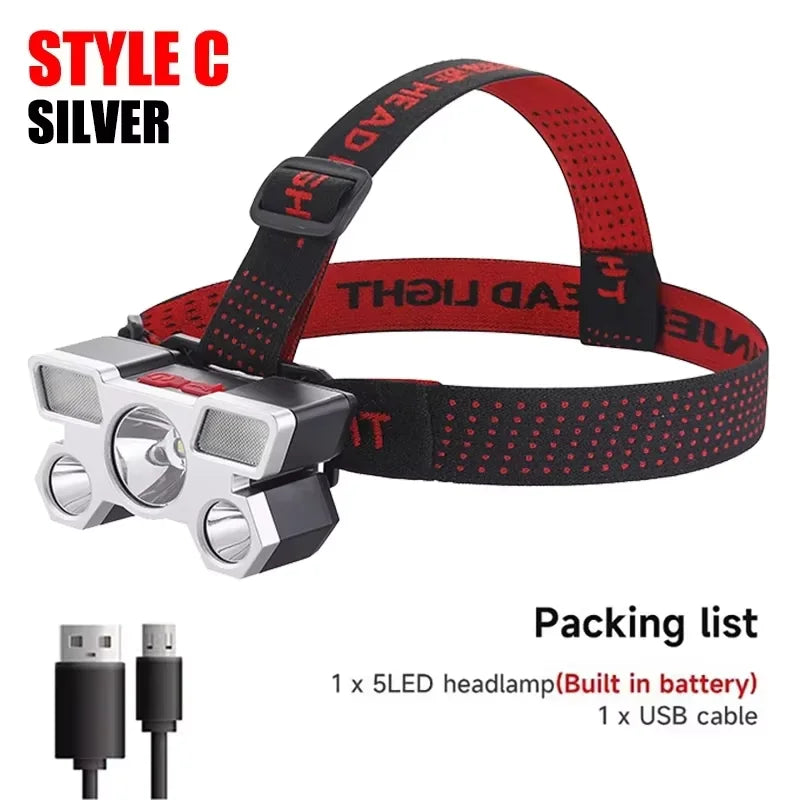 Timberline Special / Chose Style -5 LED Flashlight Rechargeable with Built in Lithium Battery Headlamp