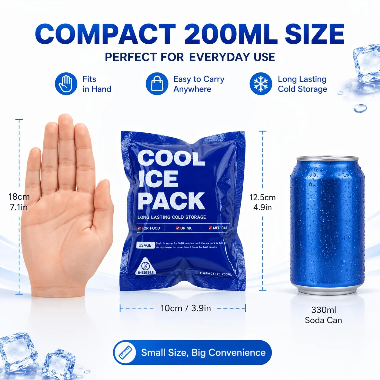 50Pcs Self-Absorbent Ice Packs Reusable Cold Pack
