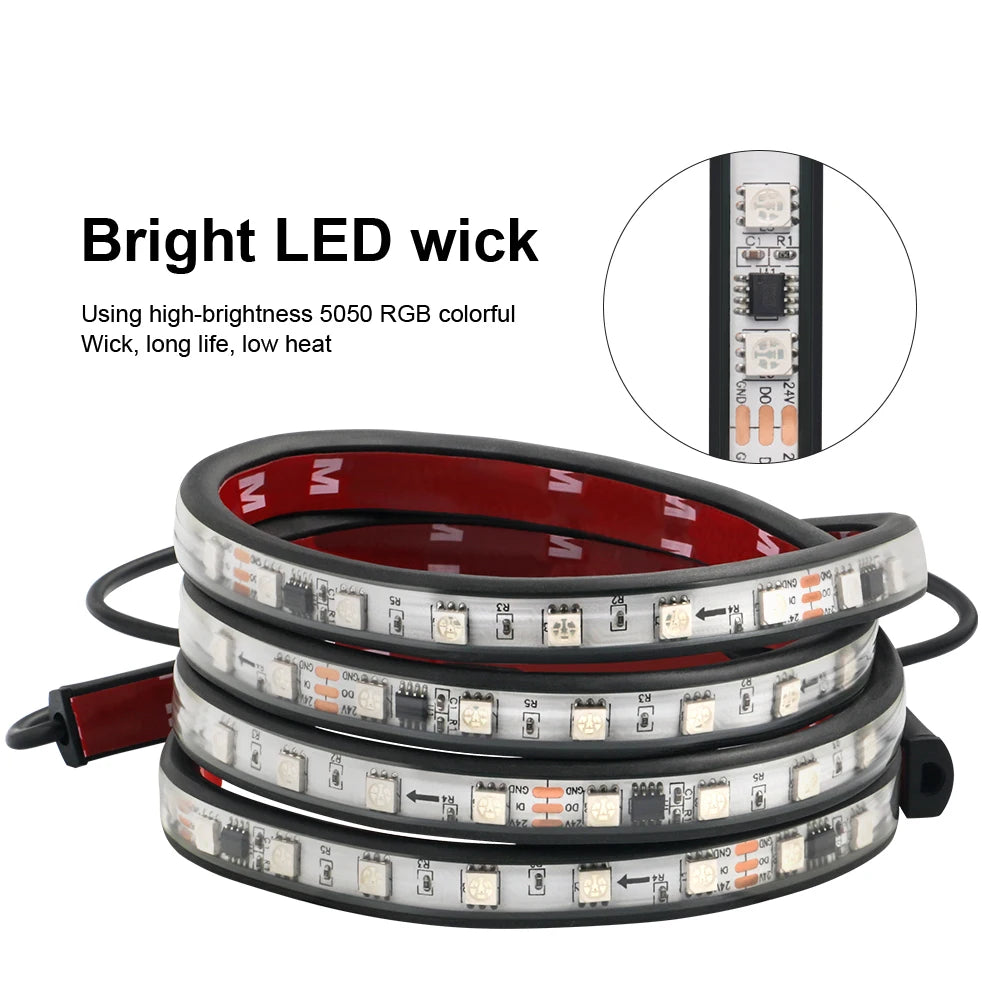 24V Truck LED DRL Light Strip RGB 64 Color Flowing Streamer Warning Flashing Driving Light Bar Car Ambient Lamp Vans Bus Styling