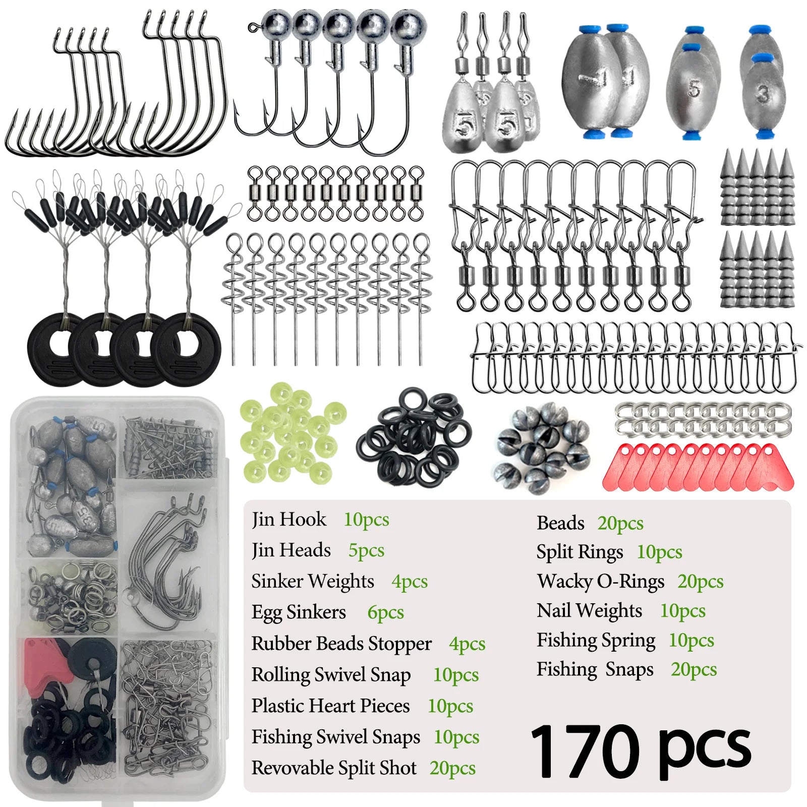 170-pcs Professional Fishing Kit with Tackle Box, Hooks Sinkers Swivels  Fishing Complete Lure Set