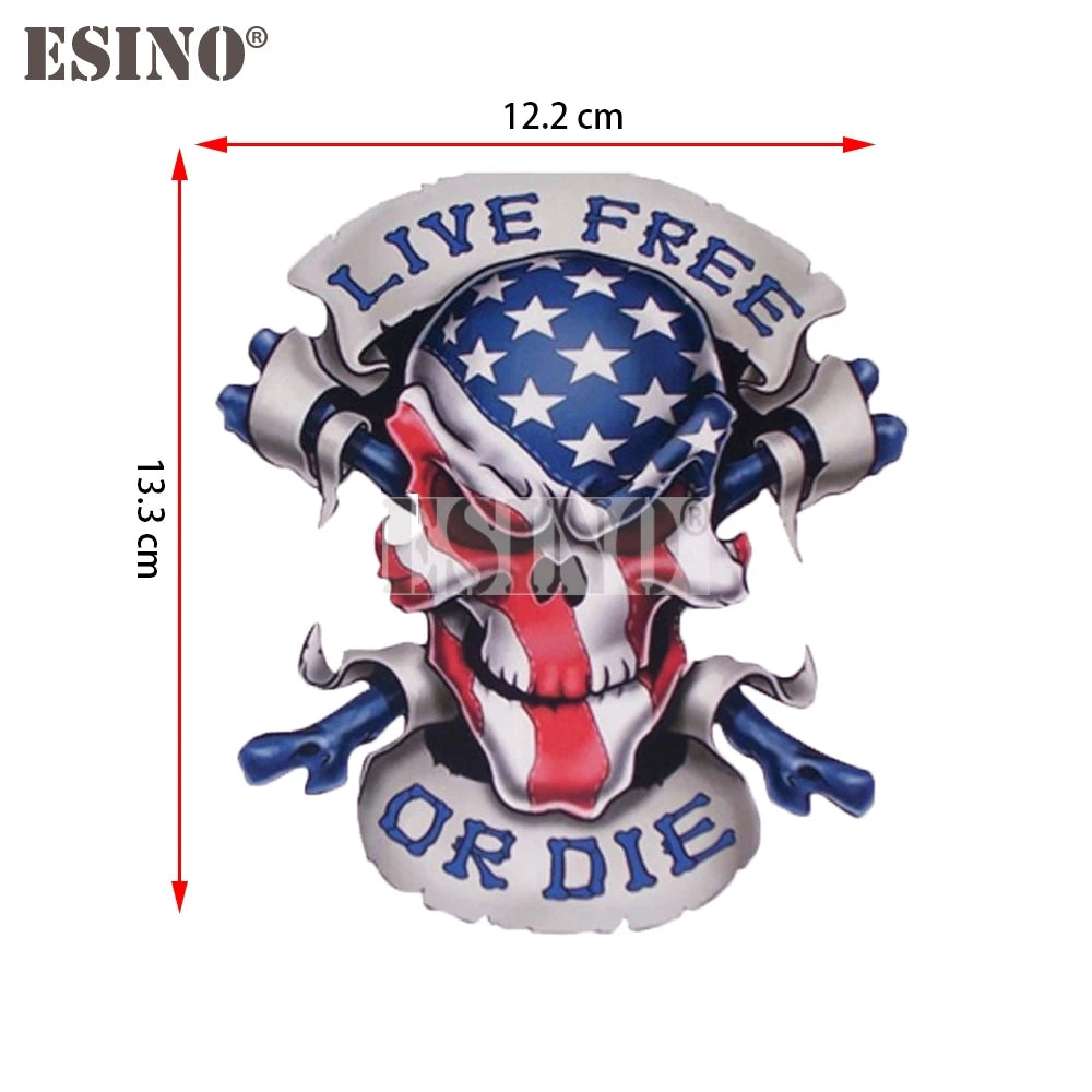 NEW/Hot Item ! Patriot USA America National Flag Live Free Or Die Skull PVC Waterproof  Sticker