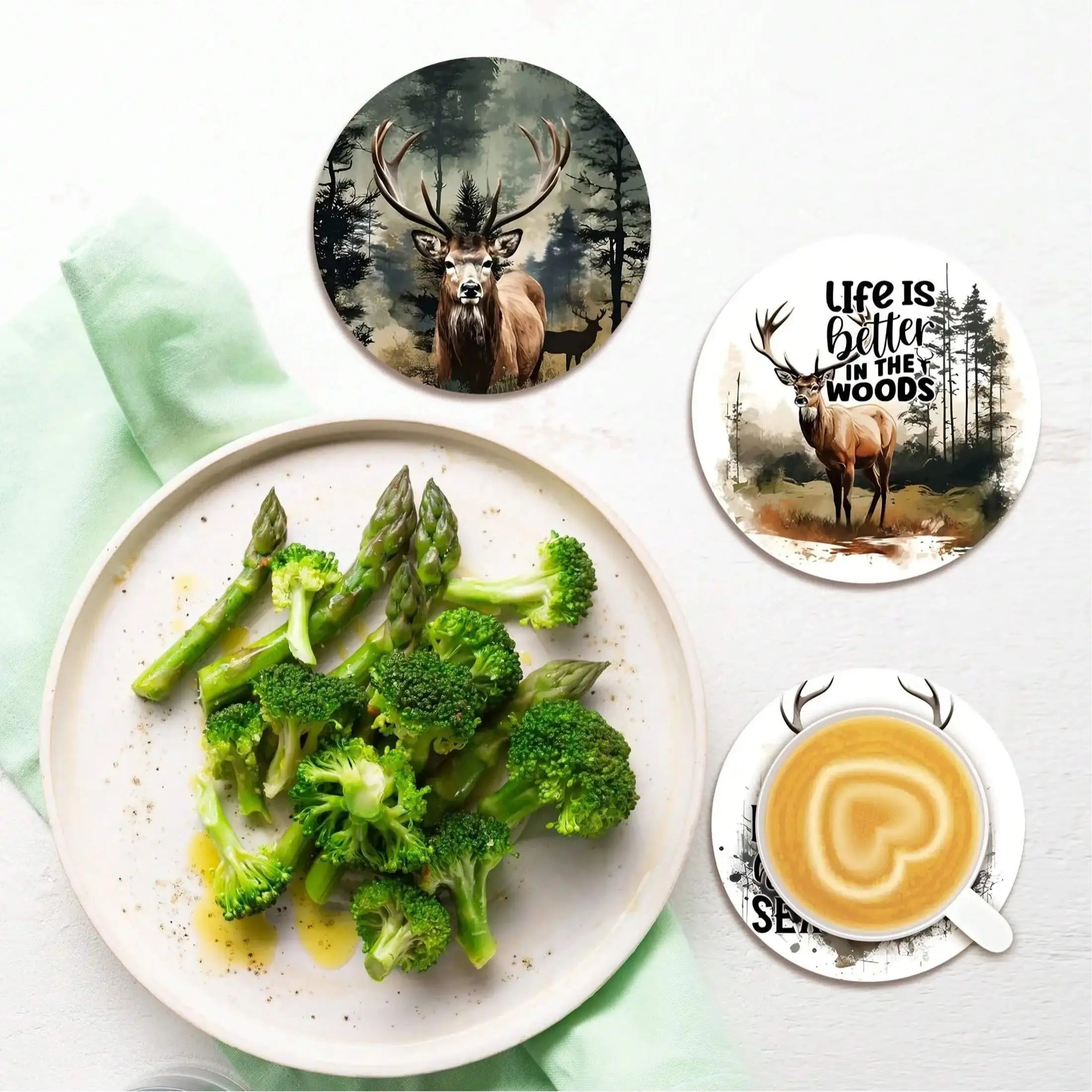 New for Her ! A set of 8-piece deer themed  coasters suitable for beverages, coffee, and tea -  Best Buy Item for Home Hunters