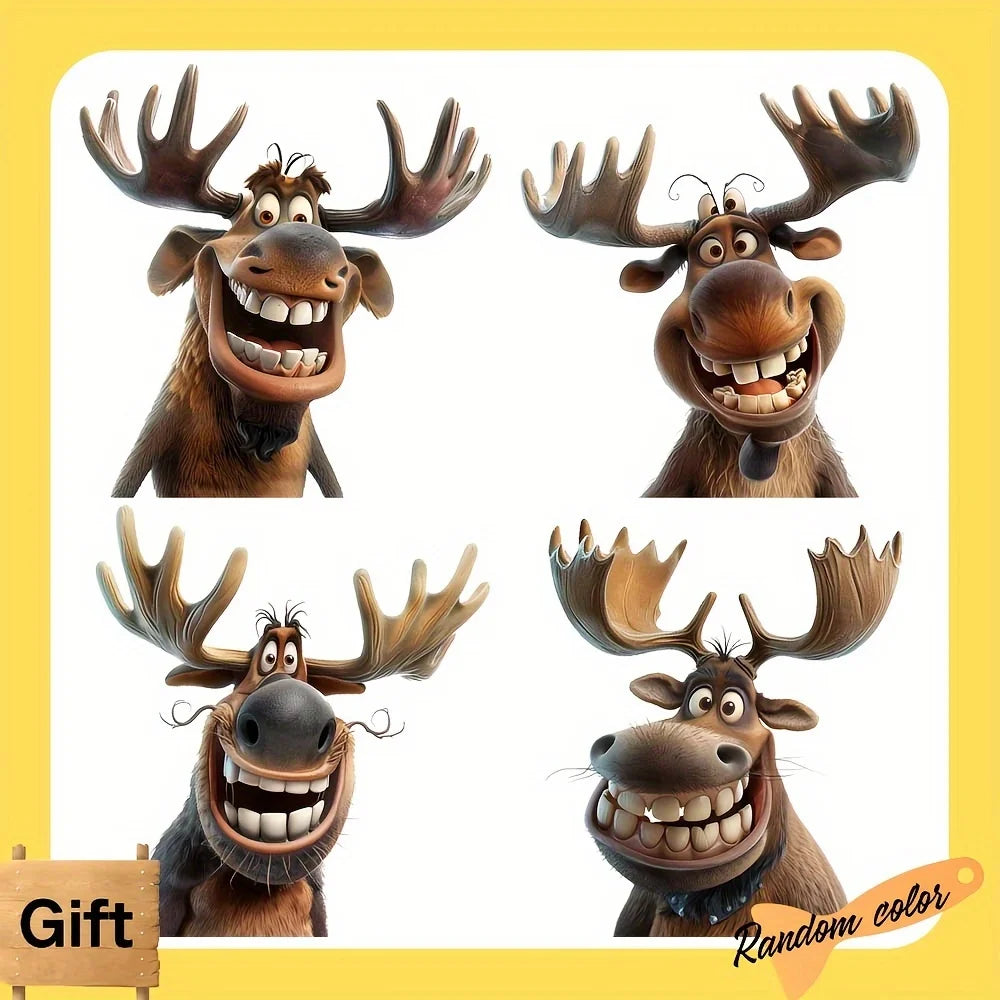 4PCS Cartoon Moose Car Stickers for Auto Window /Bumper/Side Body /Trunk Waterproof