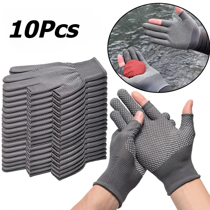 Black Tactical 10/pk, Hunting/Fishing Gloves - Two-Finger Leakage - Machine or Hand Washable(Big Seller!!)