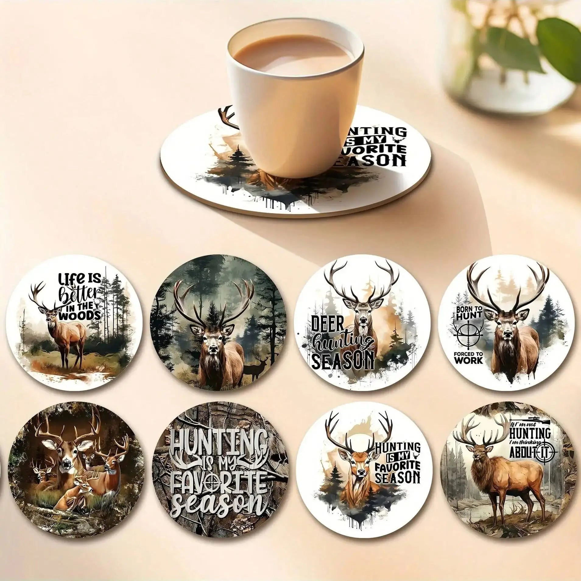 New for Her ! A set of 8-piece deer themed  coasters suitable for beverages, coffee, and tea -  Best Buy Item for Home Hunters