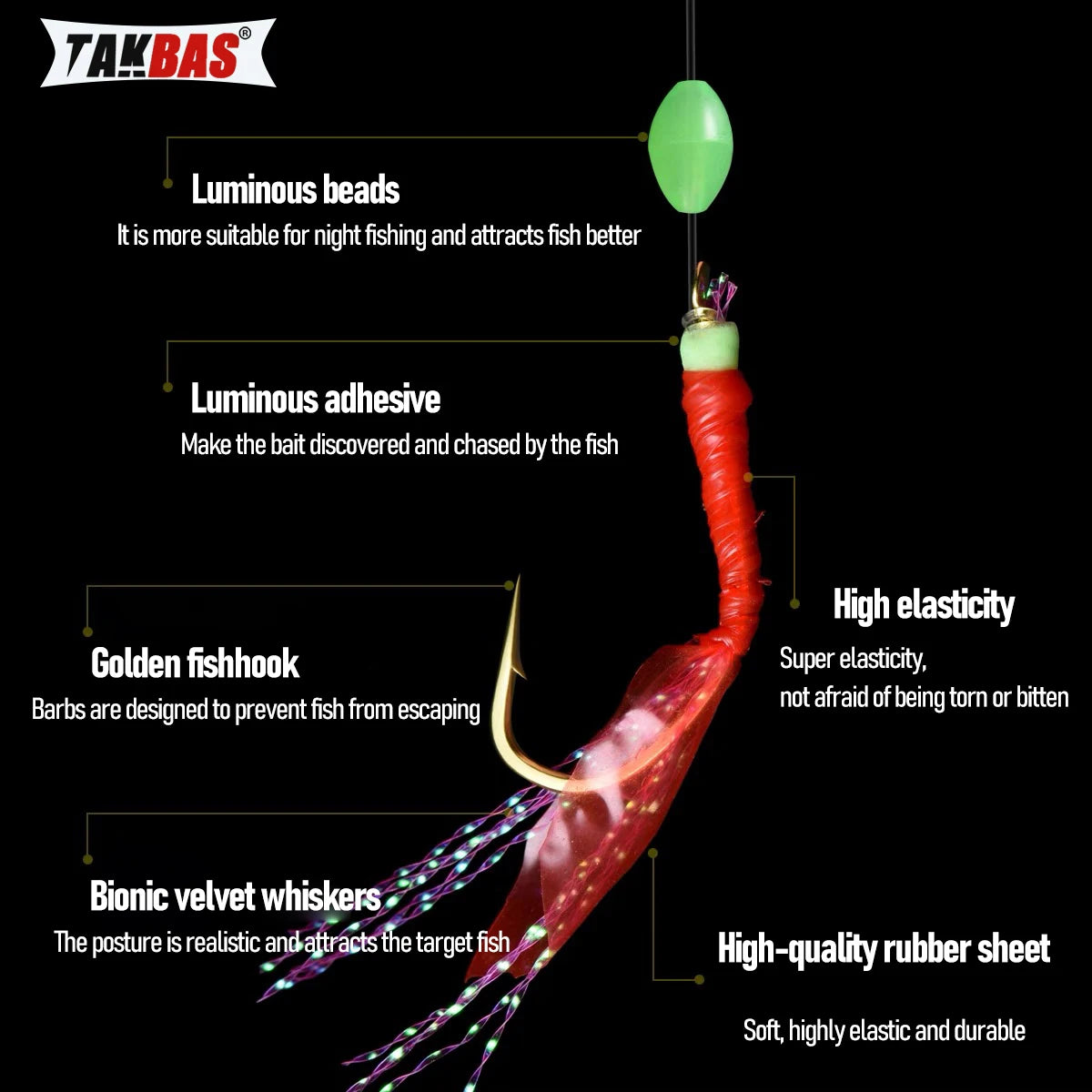 Bait Rig Size 4-18, Glowing Beads and High Carbon Steel Fishing Hooks,Fishing Kit for Bass,
