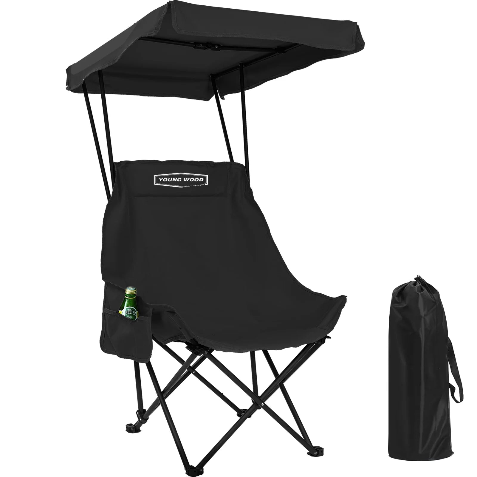 BLACK  Tactical Outdoor Chair  With Shade Canopy, Fold Lightweight /Oversized For All, Easy To Open And Close