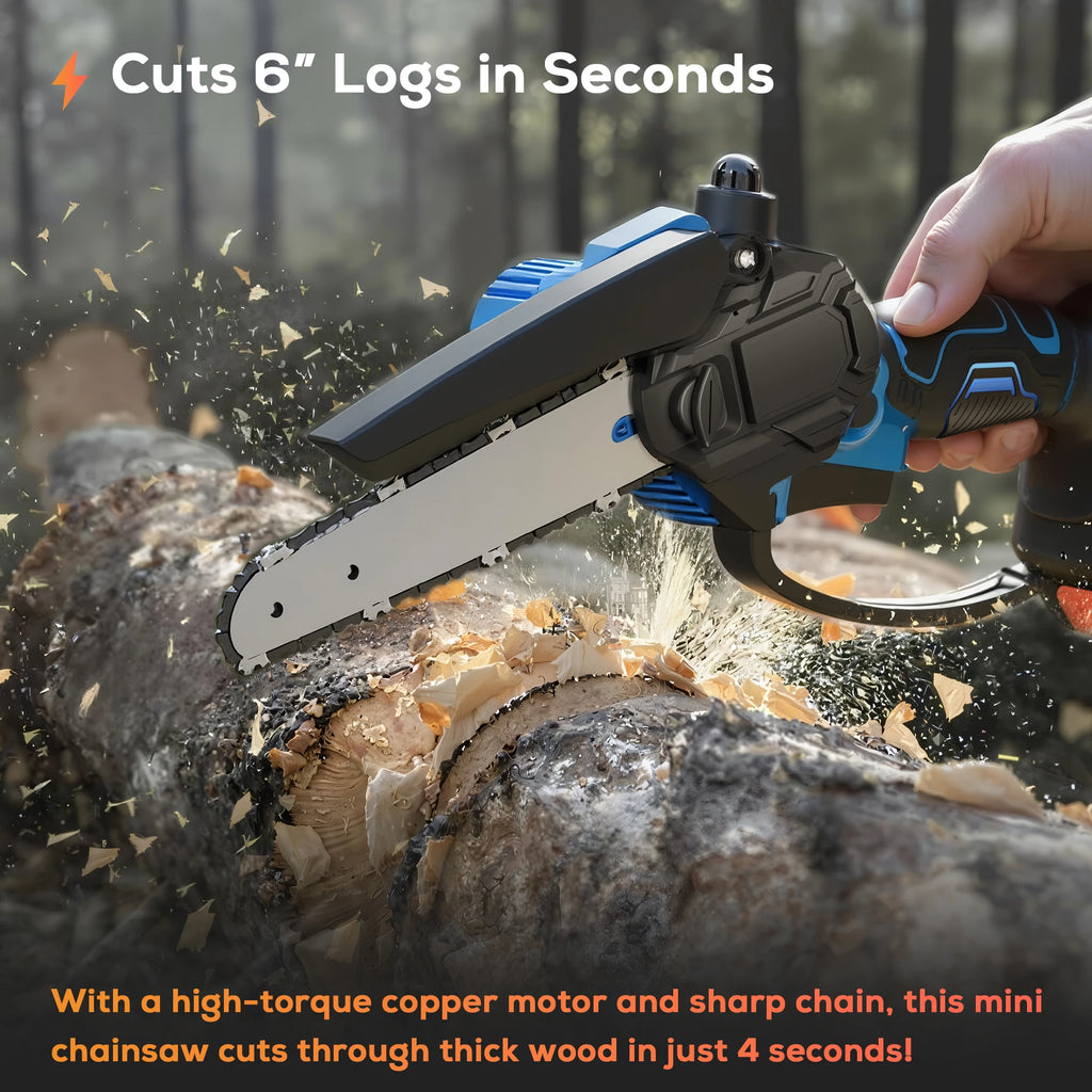 Outdoors Choice , 6 Inch Portable Electric Chainsaw with 2 Batteries&Plastic Box,