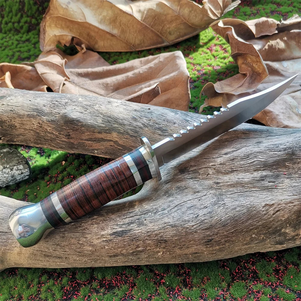 Steel Blade Hunting Knife with Wooden Handle - Sharp and Reliable Straight Knife with Oxford Cloth Cover