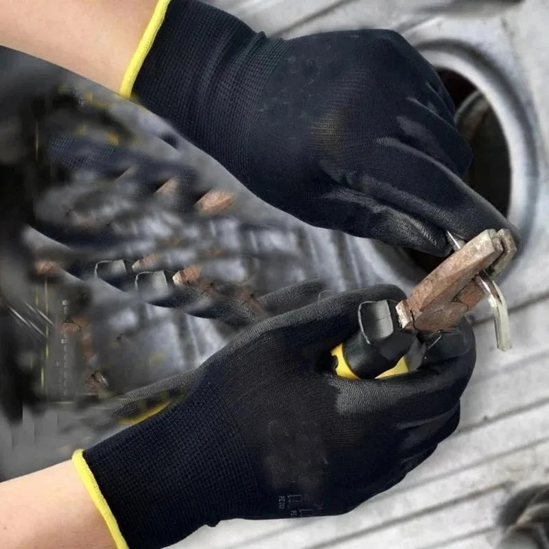 Multi-Pairs of Black Coated Gloves Black Nylon Coated Outdoor Safety Work Gloves Lightweight (package deal )