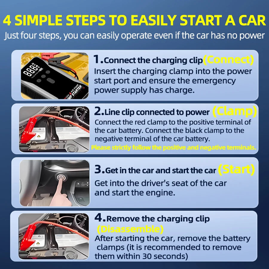 NEW ITEM ! Jump Starter Portable 12V 8000A with Emergency Air Pump Flashlight & Power Bank