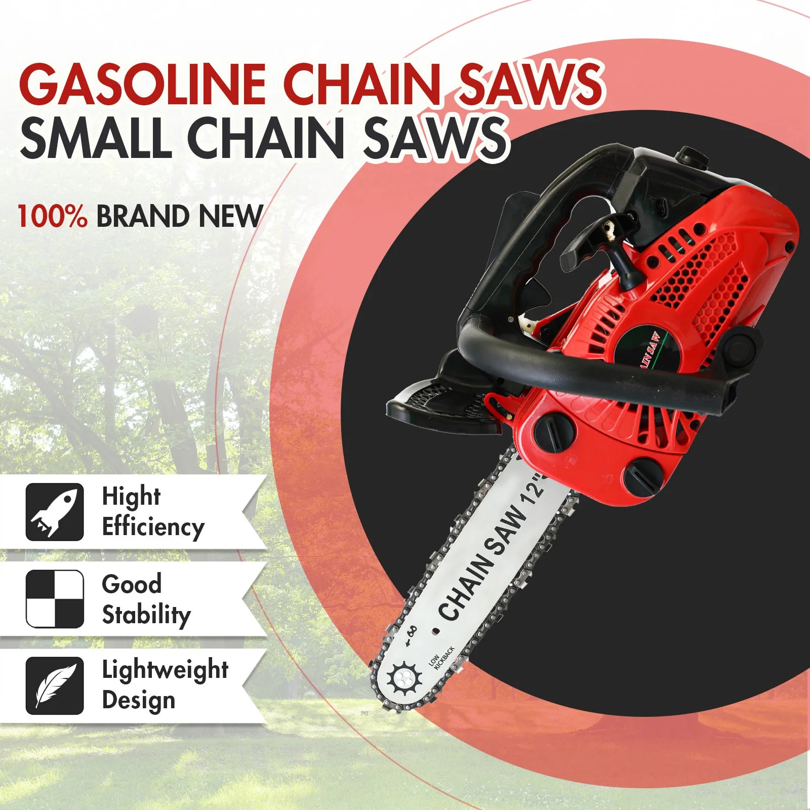 12 Inch Hunters Chainsaw Gasoline Lightweight Portable Electric 1000W 25.4 CC for Tree Wood Cutting