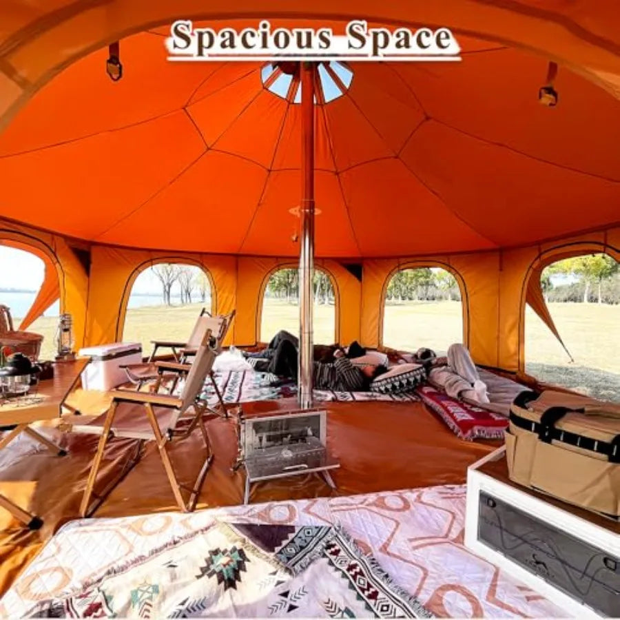 Canvas Condo Tent Wall Tent with Stove Jack for Camping  Dia.16.4ft*9.2ft