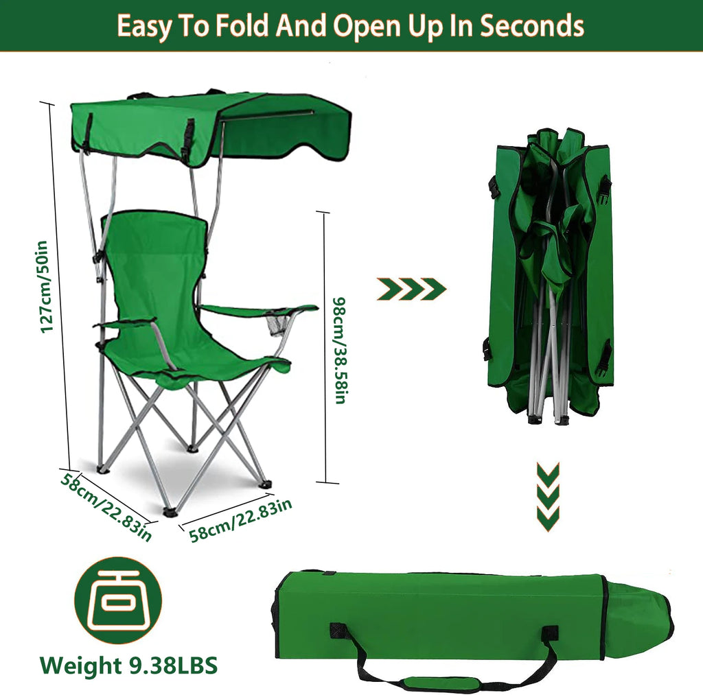 Portable Canopy Camping Chair, UV Protection Folding Chair with Shade for Beach, Picnic, Fishing Outdoor Activities