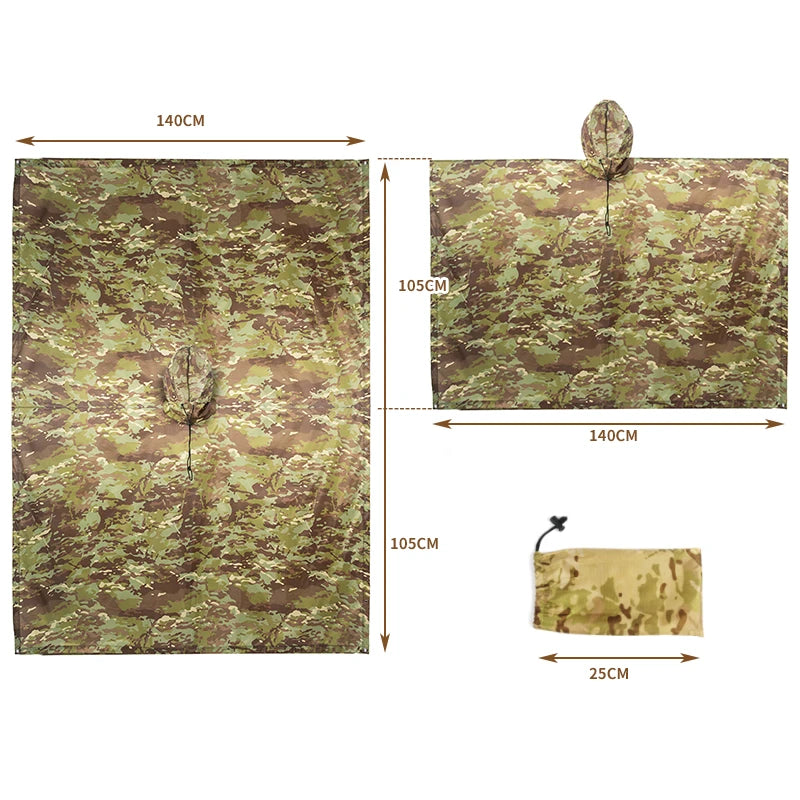 Outdoor Breathable Camouflage Poncho  Travel Rain Gear