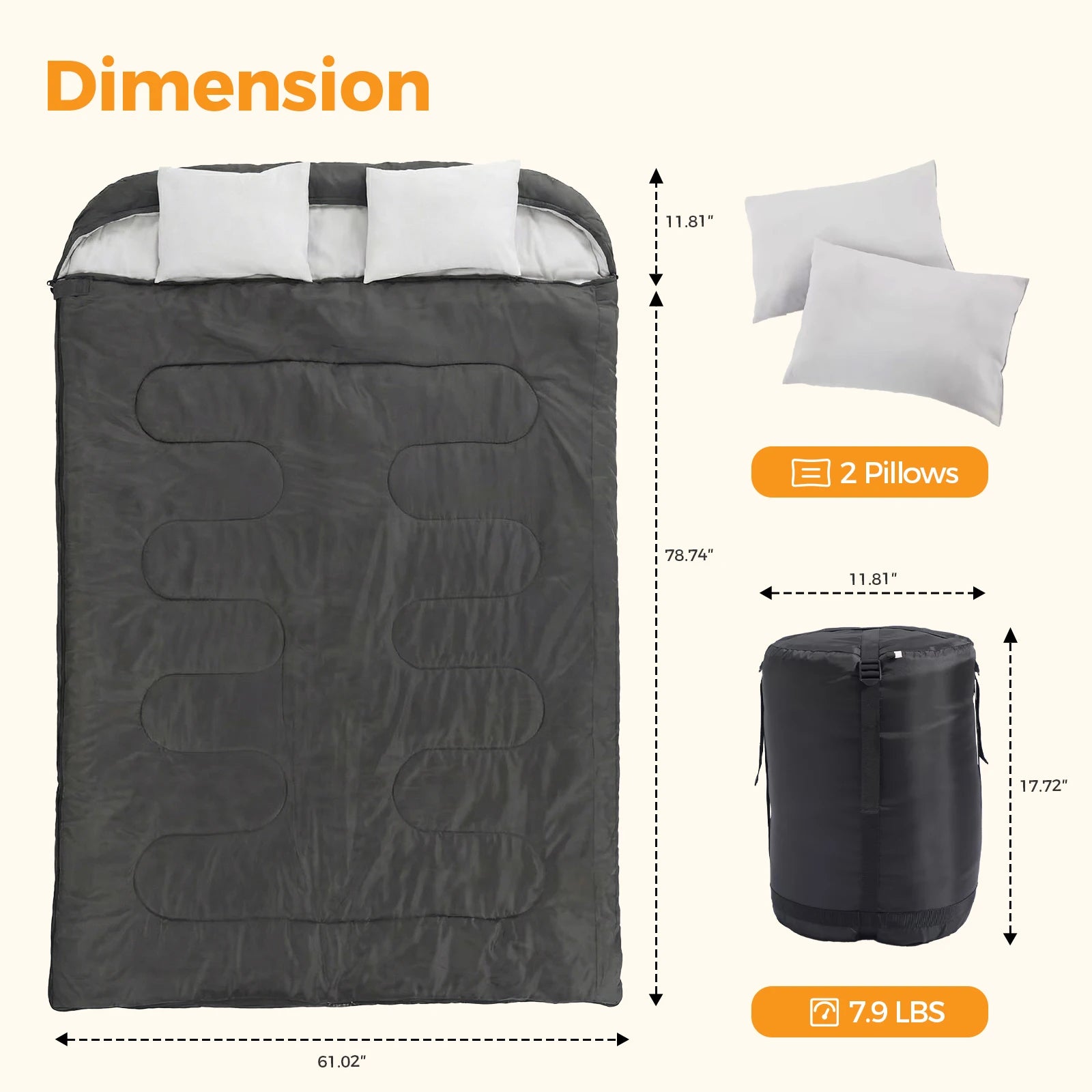 Couples/ Double Sleeping Bag for Adults with Pillow Lightweight 3 Season Comfort